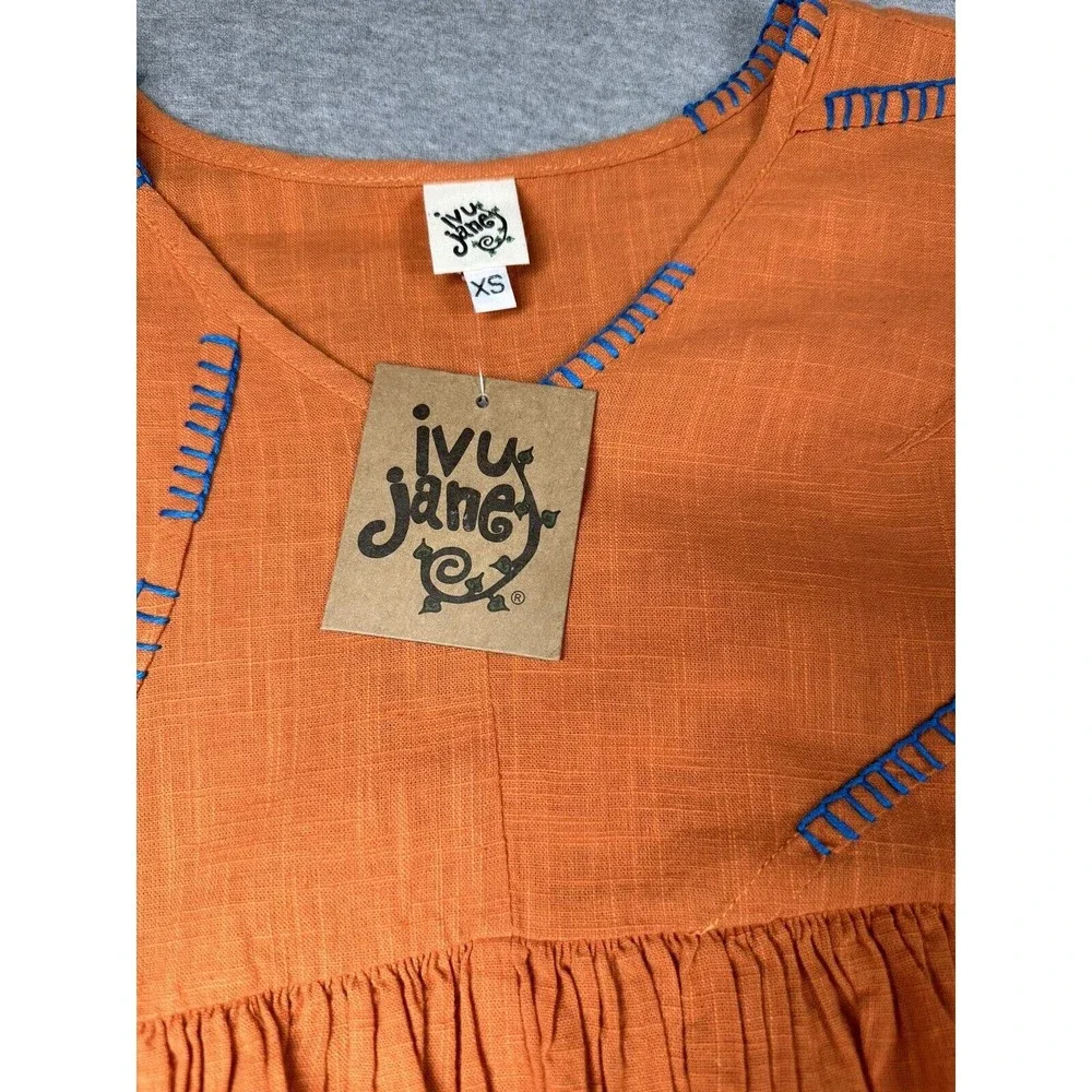 Ivy Jane Stitch In Time Top XS Orange Top‎ Blouse Embroidery